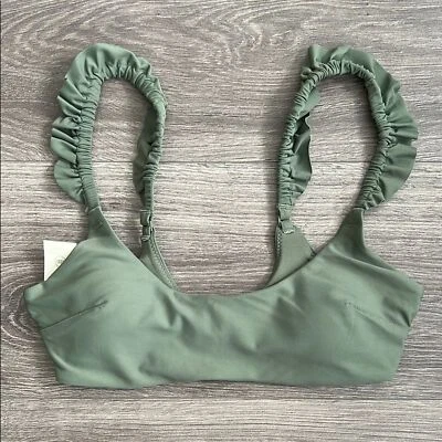 Top de bikini AERIE Scoop XS verde salvia correa con volantes cottagecore traje de baño femenino Foto 1 de 4