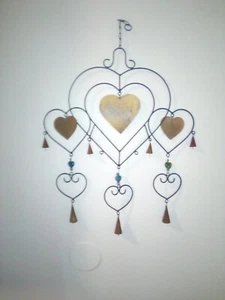 Metal Rustic HEART ~ IRON/METAL BELLS WIND CHIME GARDEN YARD Large 26" H x 21"W - Picture 1 of 3