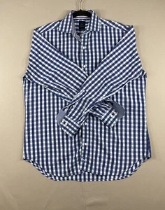 Camicia sartoriale uomo grande blu check 2 strati cotone bottoni manica lunga - Foto 1 di 12