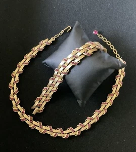 Vintage Crown Trifari Jewelry - Rare Purple Rhinestones Necklace & Earrings Set - Picture 1 of 10