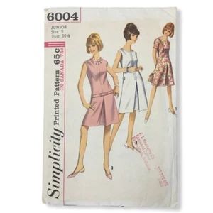 1960s SIMPLICITY 6004 Pattern Mod Retro Pleat A Line Sheath Dress Sz 9 Junior - Picture 1 of 10