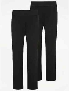Girls 2 Pack Black Grey Navy Slim Leg Jersey School Trousers Pants 3 - 14 Years - Picture 1 of 12