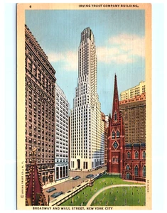 Vintage Irving Bldg. Broadway and Wall Street, New York City Postcard. Unposted - Picture 1 of 2