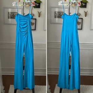 Vintage Y2K Lemon USA Flare Leg Jumpsuit Turquoise L - Picture 1 of 8