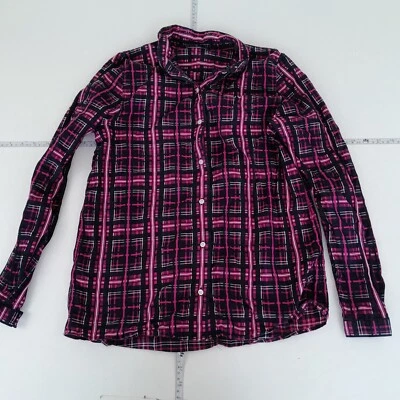 Fredd Perry Shirt 10 Black Pink Womens Long Sleeve Button Up Cotton Check Top — 第 1/4 张图片