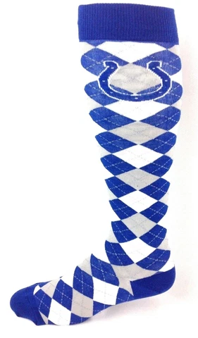 Indianapolis Colts Football Blue White & Gray Plaid Argyle Thin Long Socks Cover