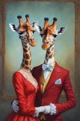 Retrato de jirafa pareja día de San Valentín imprimible, arte de pared pareja, regalo imprimible Foto 1 de 4