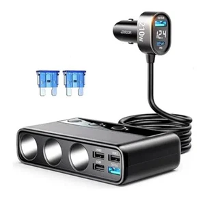 210W Multi-port Car Charger 3 Sockets 6 Ports PD QC3.0 Cigarette Lighter Adapter - Photo 1 sur 9