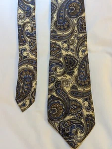 Vintage Pietro Di Como Yellow and Blue Silk Paisley Pattern Tie Handmade In USA - Picture 1 of 3
