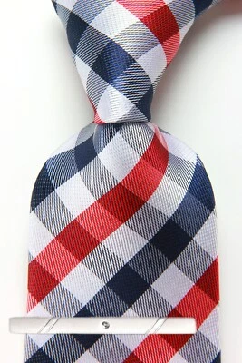 Nueva corbata clásica a cuadros azul rojo JACQUARD TEJIDA 100 % seda para hombre Foto 1 de 4