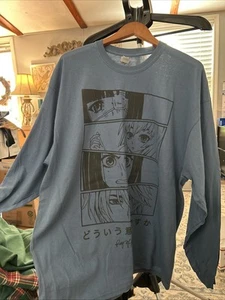 Ring Of Fire Anime Manga Girls Eyes 2XL Blue Long Sleeve - Picture 1 of 6