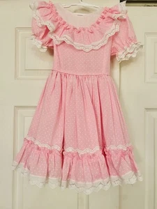 Vintage 80s/90s LILO California Pink & White Polka Dot Ruffle Dress/ 6 - Picture 1 of 5