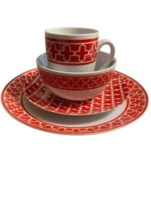 J C Penny Home Red White 16 Pc Dinnerware Set New Service For 4 New 2013 - Image 1 of 4