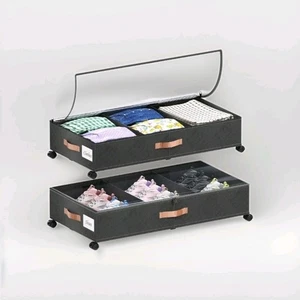 2er Pack Unterbett Aufbewahrung mit Rollen Schlafzimmer Aufbewahrung Organizer Behälter 60L XXL - Bild 1 von 2
