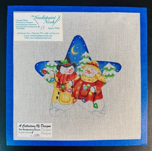 CHRISTMAS SNOWMEN & LIGHTS - Vintage Handpainted Needlepoint Canvas 10x10" - NOS - Picture 1 of 5