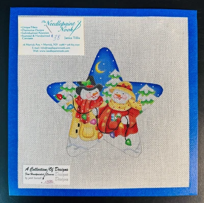 CHRISTMAS SNOWMEN & LIGHTS - Vintage Handpainted Needlepoint Canvas 10x10" - NOS - Image 1 of 4