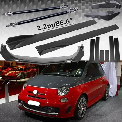 For Fiat Abarth 595 500 Carbon Fiber Front Bumper Lip Splitters Side Skirt Strut Foto 1 de 4