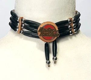 Girocollo Harley Davidson 3 file osso nero con perline argento cinturino scamosciato - Foto 1 di 11