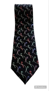 100% Seide Krawatte Weihnachten Zuckerstange von Holidays - schwarz mit bunten Stangen - Bild 1 von 5