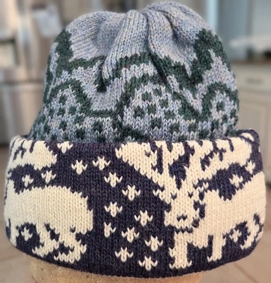 True Vintage MCM 70s Ski Hat Snowmobile Winter 100% Wool Knit FAIR ISLE Cap  - Image 1 of 3