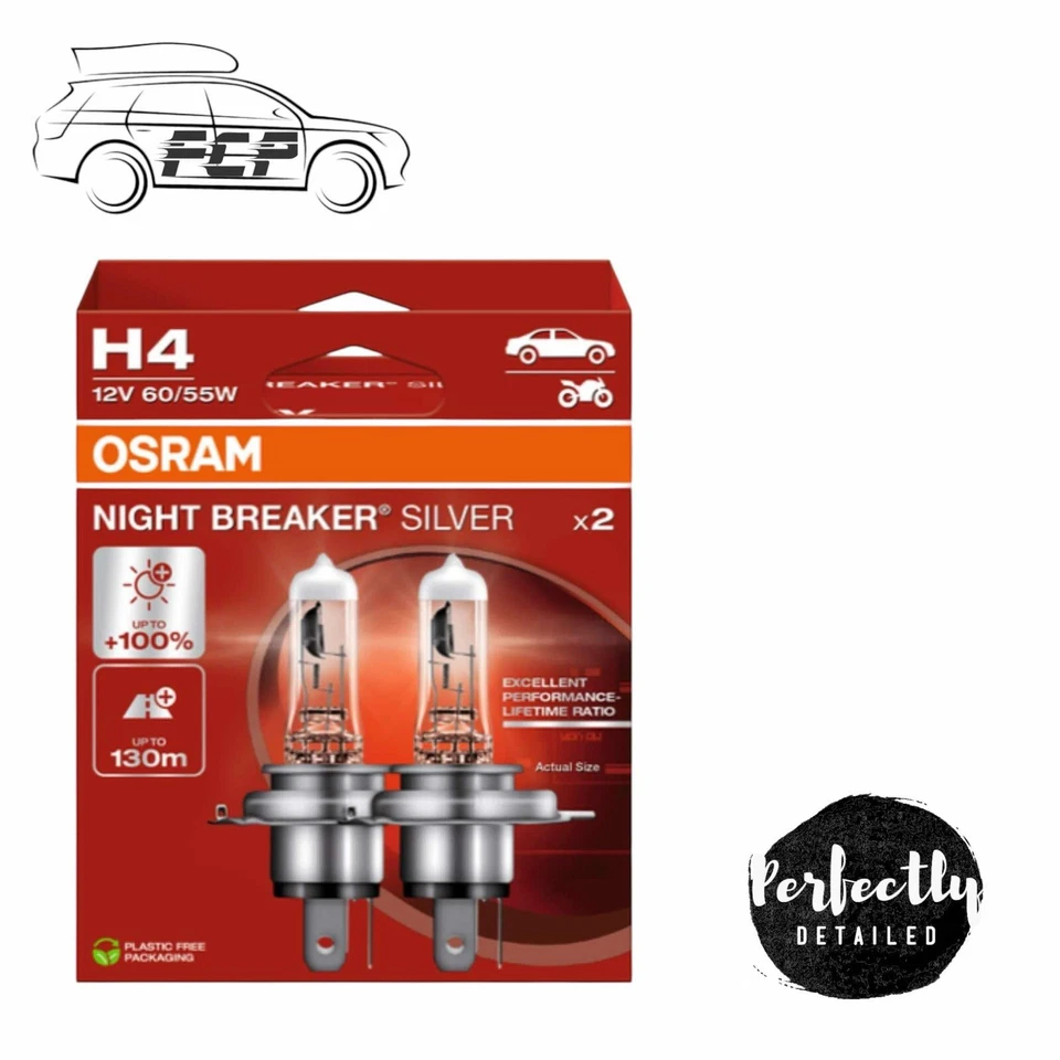 OSRAM H4 472 12V 60/55W Night Breaker Silver +100% Car Headlight Bulbs Twin Pack - Image 1 of 4