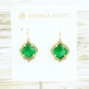 Clearance! Kendra Scott Kyrie Simulated Cat's Eye Green Earrings Gold Plated - Picture 1 of 5
