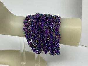 Soft Comfortable Purple 22-Strand Glass Bead 6.5" Bracelet with Coin Clasp - Picture 1 of 7