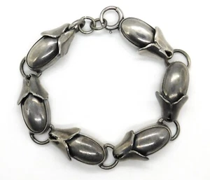 Bracciale Maglia Bocciolo Fiori Argento Sterling 925 Vintage Modernista 7,75 pollici. - Foto 1 di 5