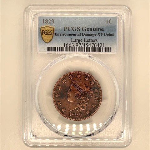 1829 CORONET HEAD LARGE CENT 1C LARGE LETTERS PCGS EXTRA FINE Detail Cover