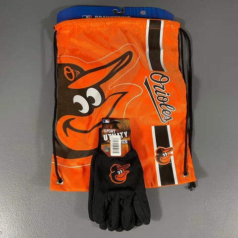 Baltimore Orioles MLB Ultimate Fan Gift Lot Drawstring Backpack, Utility Gloves Cover