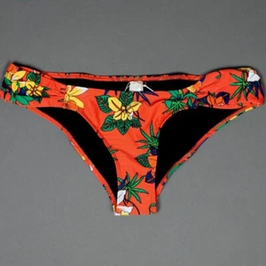 X-SMALL Women's OBEY High Bikini Bottom Tropical Flowers Spicy Orange New  - Picture 1 of 2