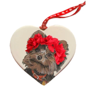 Yorkshire Terrier Yorkie Dog Porcelain Valentine's Day Heart Ornament Pet Gift - Picture 1 of 2