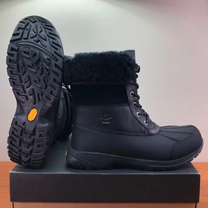 Ugg Butte Cold Weather Boots Mens 10.5 Black Waterproof Cuffable Uggplush Lining - Picture 1 of 15