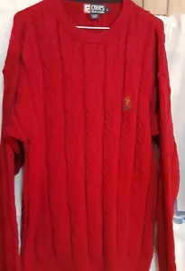 Chaps Ralph Lauren Sweater Men's Pullover Size L Red Cable Knit Lng Slvs Crew N - Picture 1 of 12