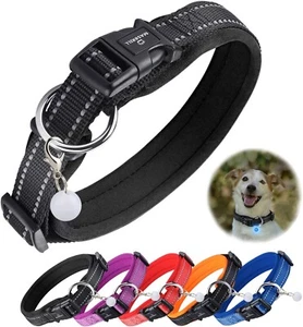 Mabrill collare per cane riflettente blu o viola nuovo imbottito nylon animale domestico regolabile - Foto 1 di 37