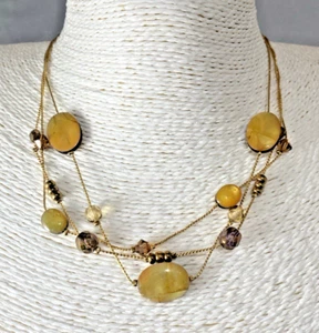 M&S Gold Tone Necklace Triple Strand Shell Resin Oval Stations Beads 47cm - Picture 1 of 11