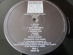 Tears For Fears – Songs From The Big Chair  Mercury MERH 58 UK Vinyl LP Album - Picture 1 of 5