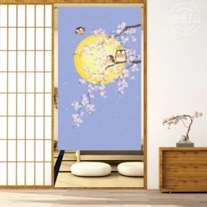 JAPONÉS Noren Golden Moon Owl Habitación Puerta Divisor Decoración Tapiz Puerta Cortinas - Imagen 1 de 4