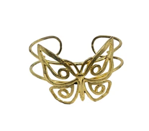 Gold Plated Butterfly Bracelet Open Cut Out Cuff - Picture 1 of 9