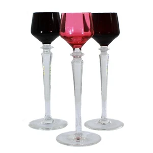 3 stemmed glasses/liqueur glasses with gold ruby & copper ruby overlay, Bohemia - Picture 1 of 3