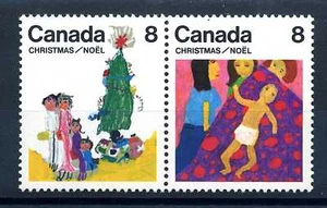 CANADA - 1975 - Natale: disegni di bambini. Famiglia con albero e bimbo in culla - Foto 1 di 1