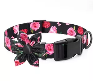 Floral Girl Pink Dog Collar with Rose Flower Bow Tie for Cute Female Cats & D... - Picture 1 of 6