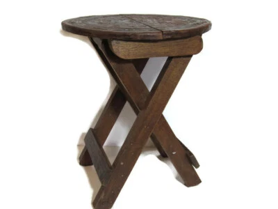 Taburete de cuero artesanal soporte para plantas Perú antiguo Inca Inti Sun 14" alto x 11diam Foto 1 de 4