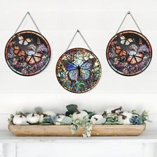 Retro Style Window Wall Decor Butterfly Round Acrylic Painted Plaque Wall Decor