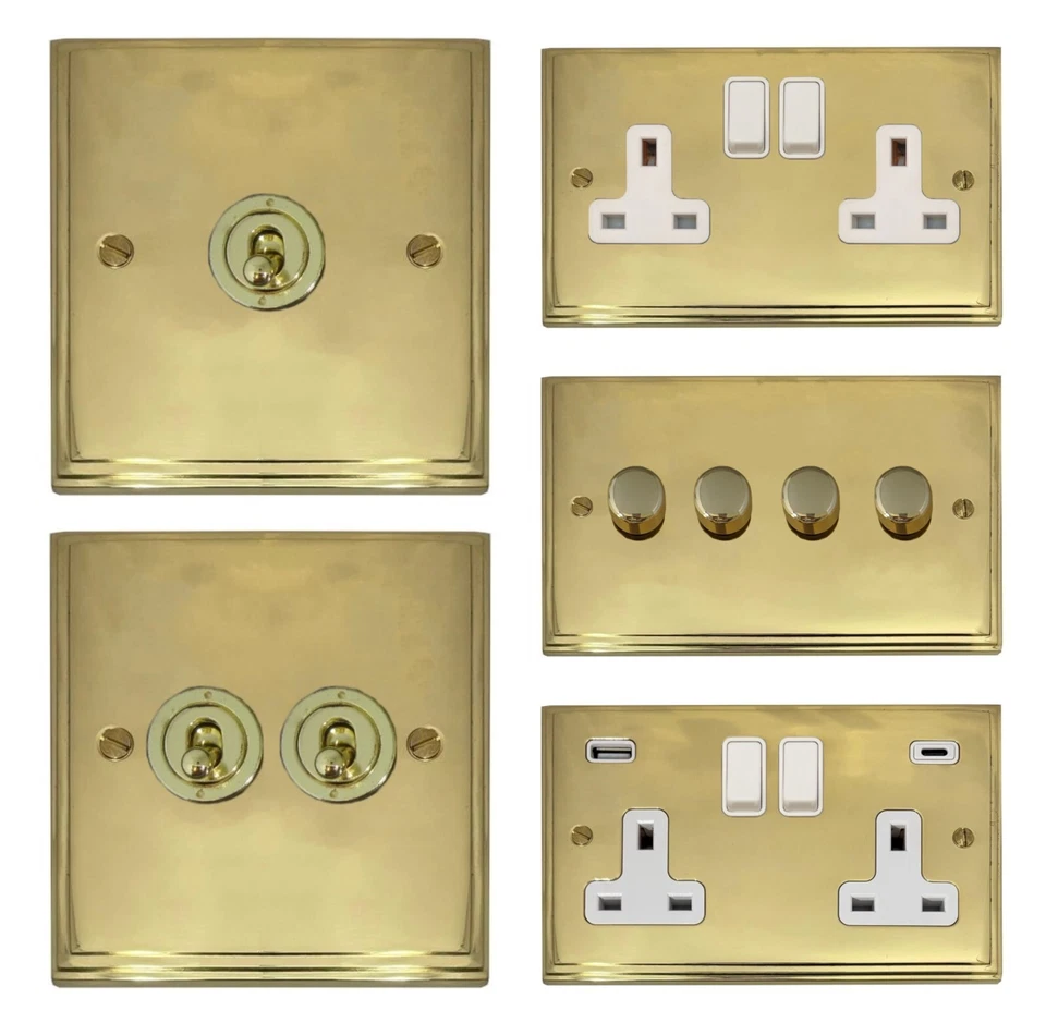 G&H BRASSWARE Interruptores de luz de latón pulido victoriano VBW, enchufes, atenuadores, cocina, LED