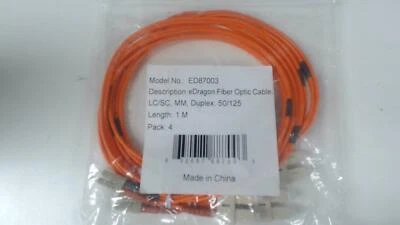 Pack of 4: 1 Meter LC / SC Multimode Duplex 50/125 - Orange Fiber Optic Cable - Image 1 of 2