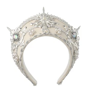 Women Renaissance Silver Tudor French Hood  Beads Royal Headpiece Coronet Tiara - Picture 1 of 7