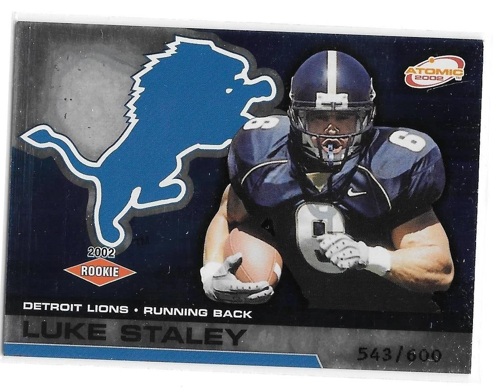 LUKE STALEY ROOKIE SERIAL /600 2002 PACIFIC ATOMIC 122 DETROIT LIONS BYU COUGARS - Image 1 of 1