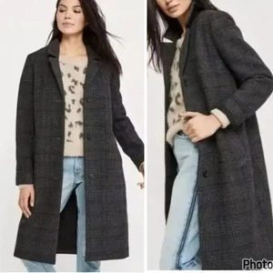 Abercrombie & Fitch Elevated Dad karierter Mantel Wolle grau xs - Bild 1 von 10