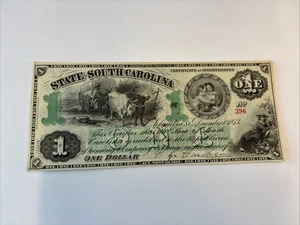 1873 Colombia State Of South Carolina $1 Obsolete Banknote Currency. Canceled - Picture 1 of 12